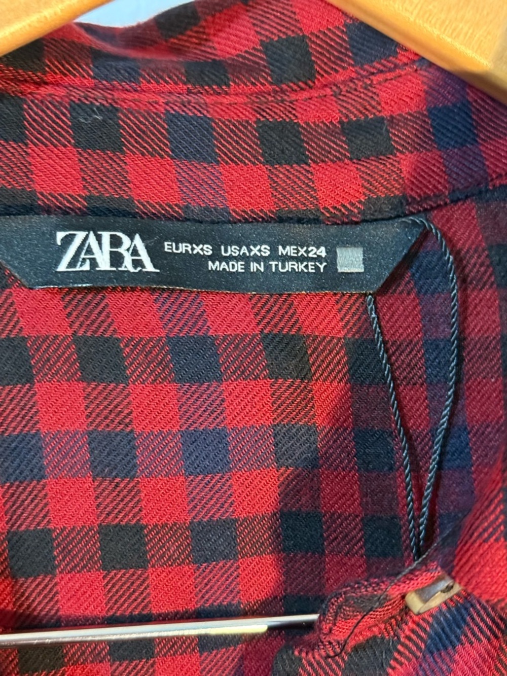Zara Buffalo plaid red/black checkered baby doll tiered long sleeve minidress XS - Picture 2 of 7